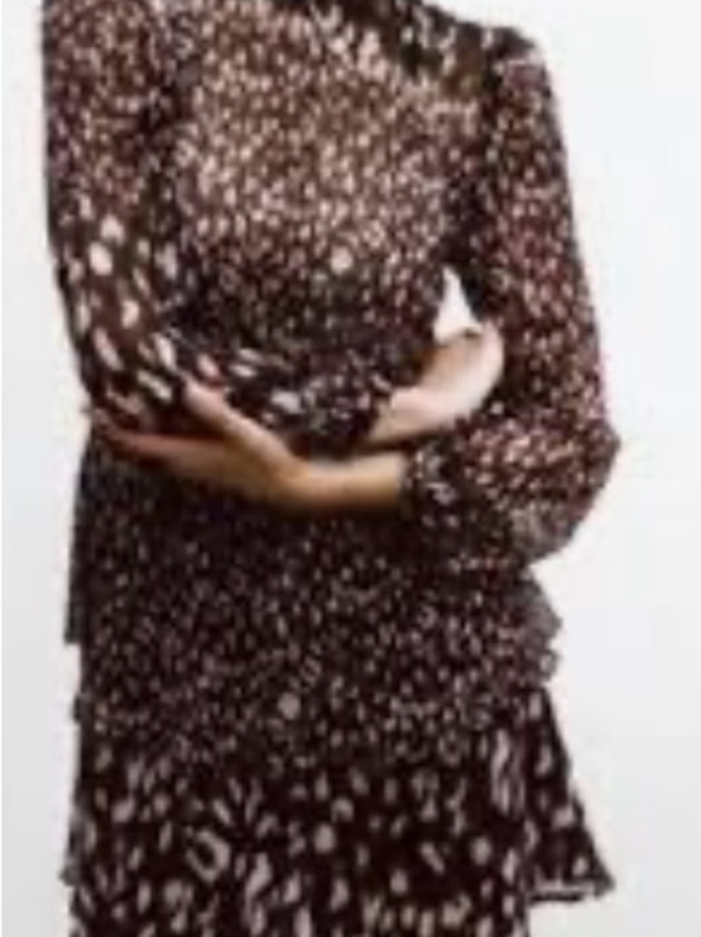 Zara Brown and White Printed Long-Sleeve Dress